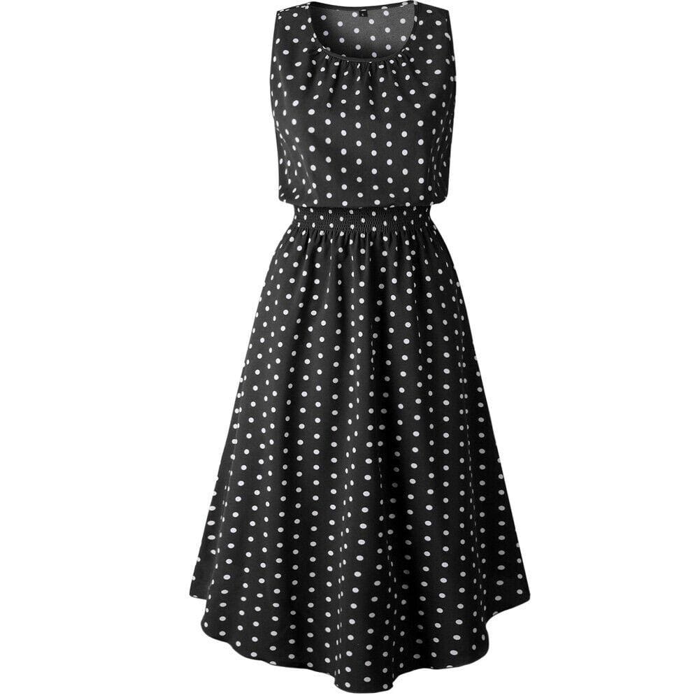 Boho Sleeveless Polka Dot Summer Midi Dress