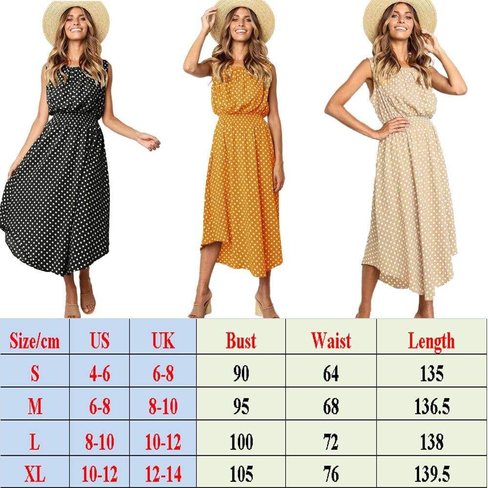 Boho Sleeveless Polka Dot Summer Midi Dress