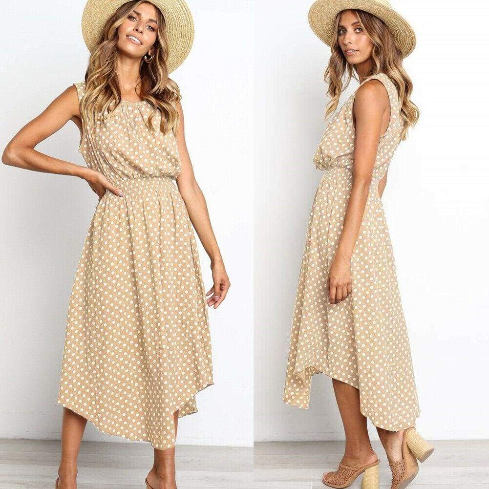Boho Sleeveless Polka Dot Summer Midi Dress