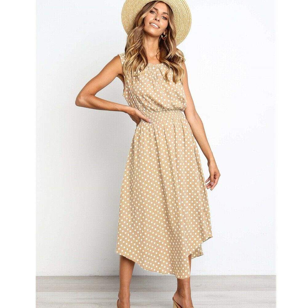 Boho Sleeveless Polka Dot Summer Midi Dress