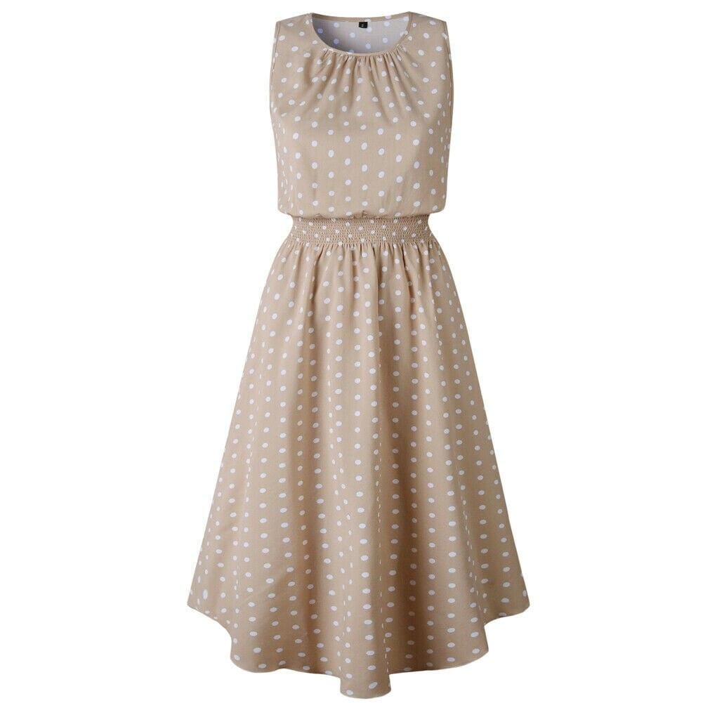 Boho Sleeveless Polka Dot Summer Midi Dress