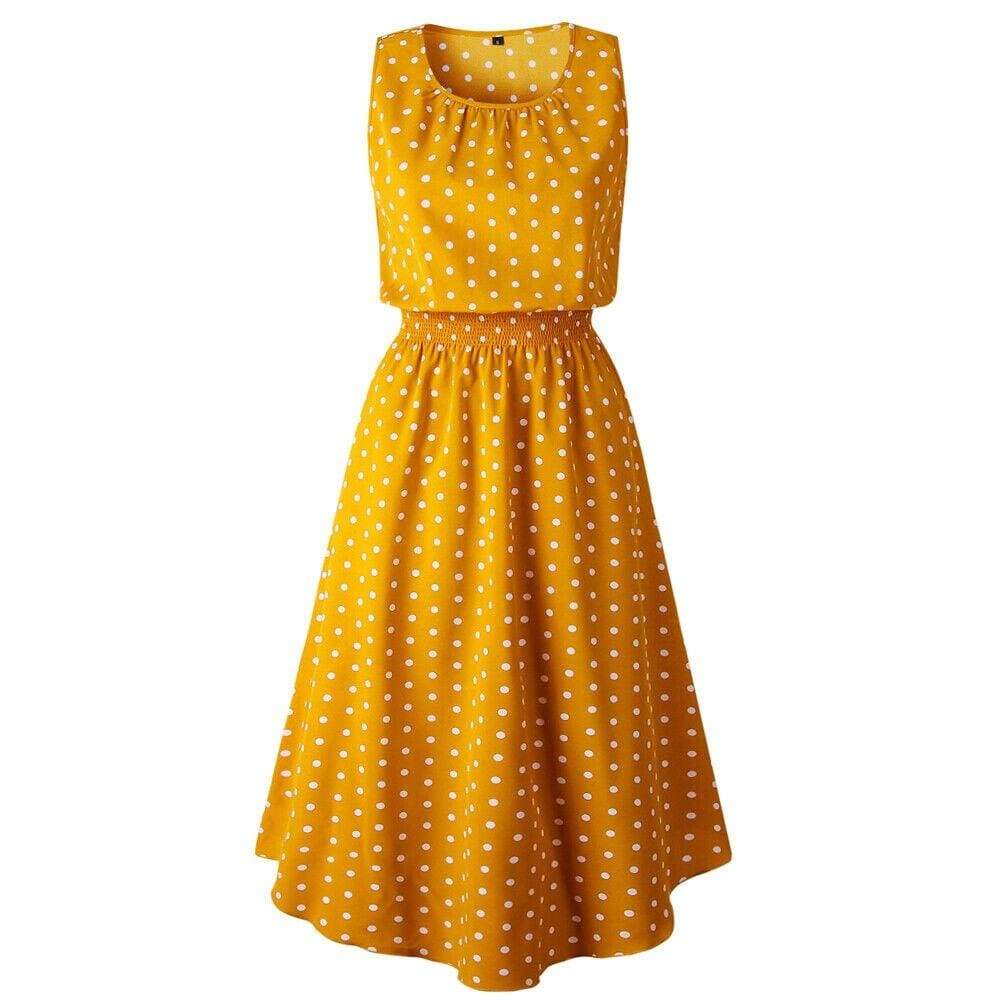 Boho Sleeveless Polka Dot Summer Midi Dress