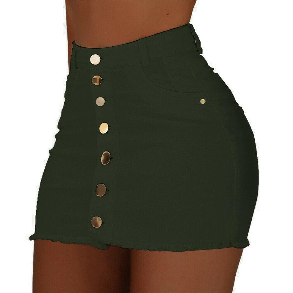 Denim Button High Waist A Line Casual Mini Dress
