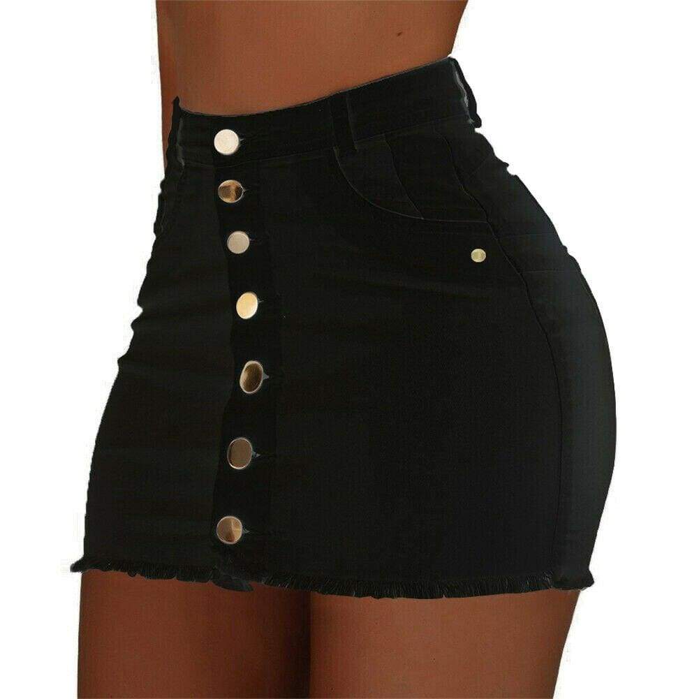 Denim Button High Waist A Line Casual Mini Dress