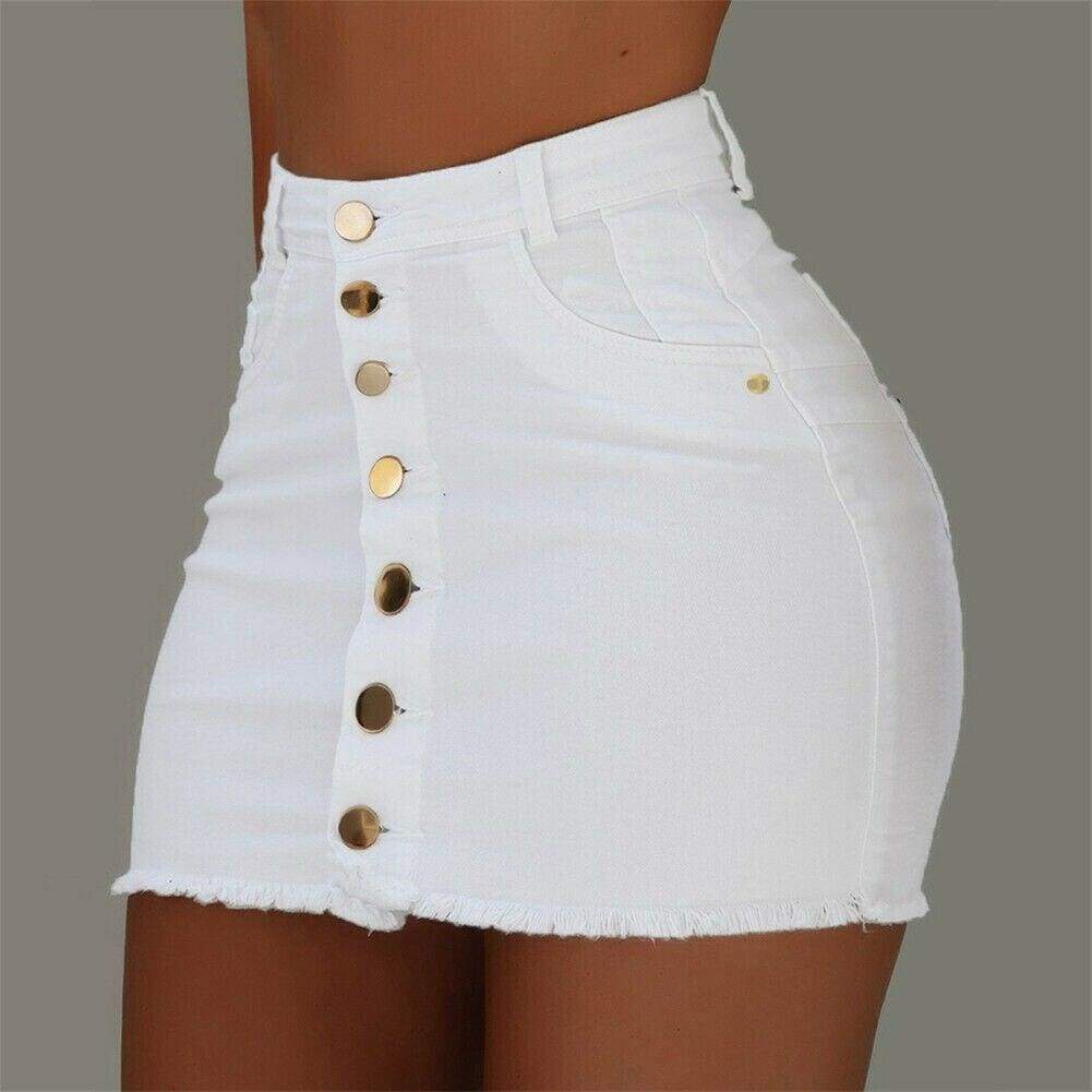 Denim Button High Waist A Line Casual Mini Dress