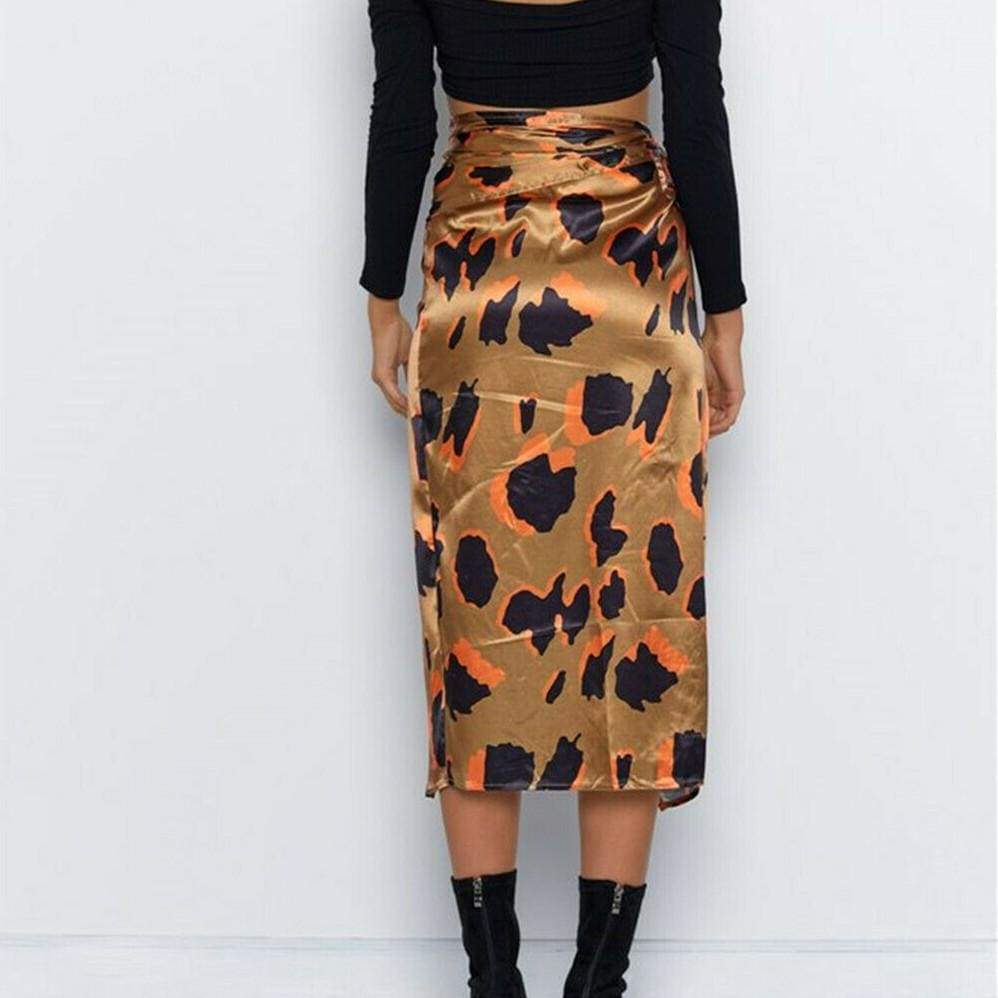 High Waist Leopard Print Split Skirt