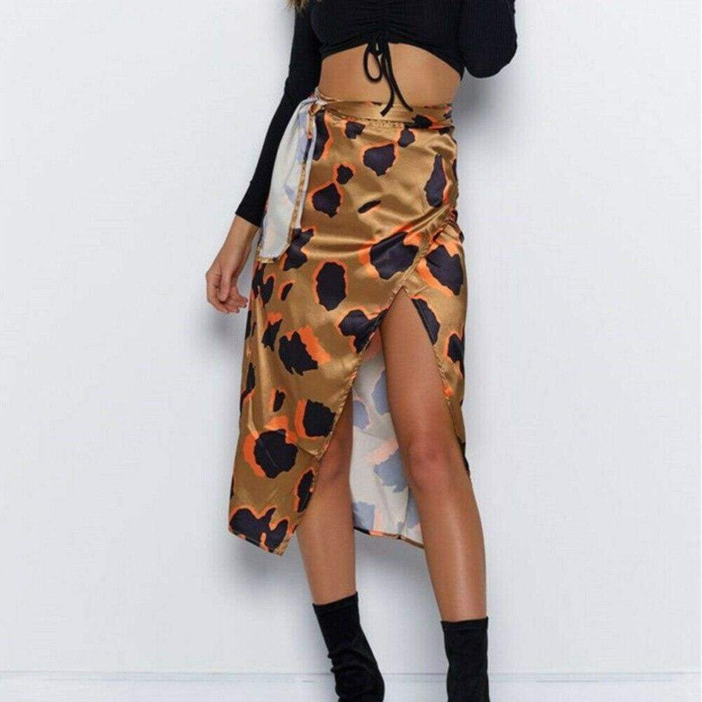 High Waist Leopard Print Split Skirt