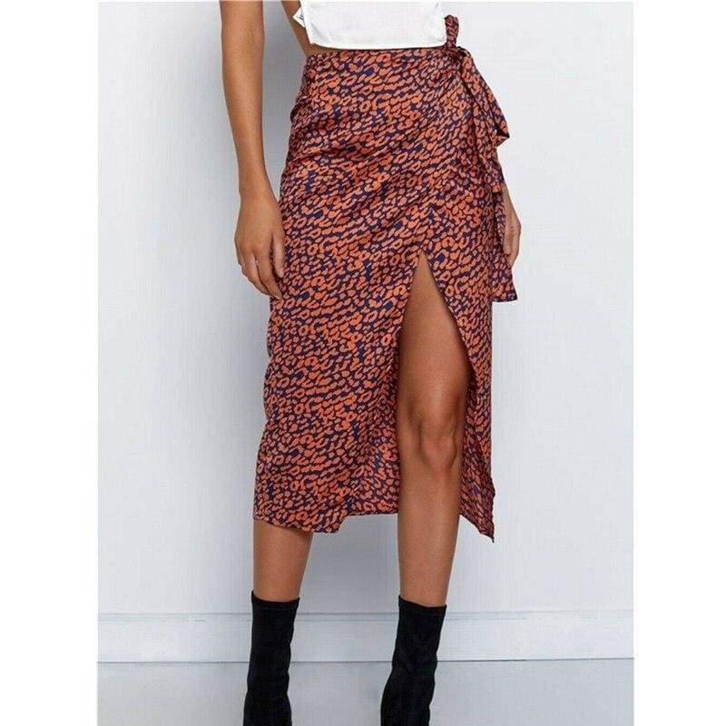 High Waist Leopard Print Split Skirt
