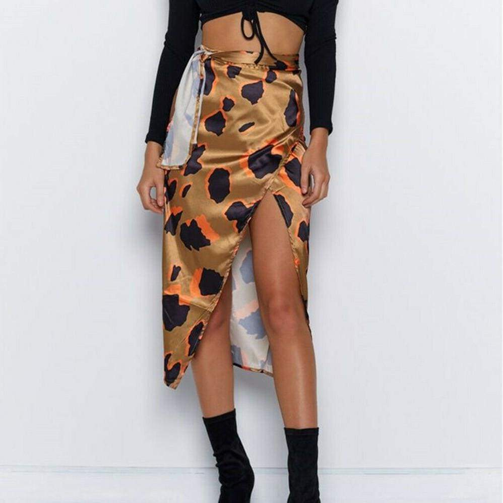 High Waist Leopard Print Split Skirt