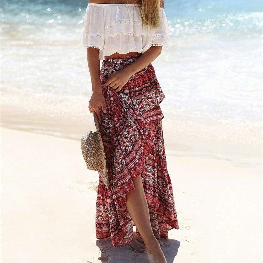 Boho Tribal Floral Summer Beach Skirt