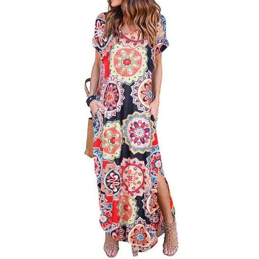 Floral Boho Split Loose Summer Maxi Dress