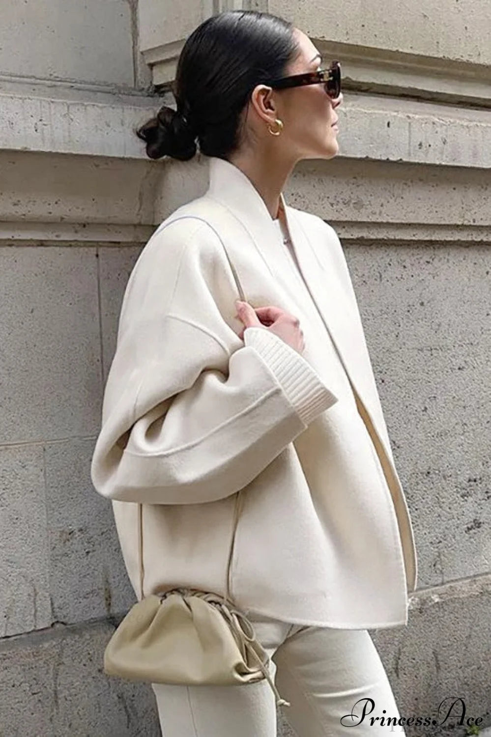 Woolen V-Neck Loose Short Coat