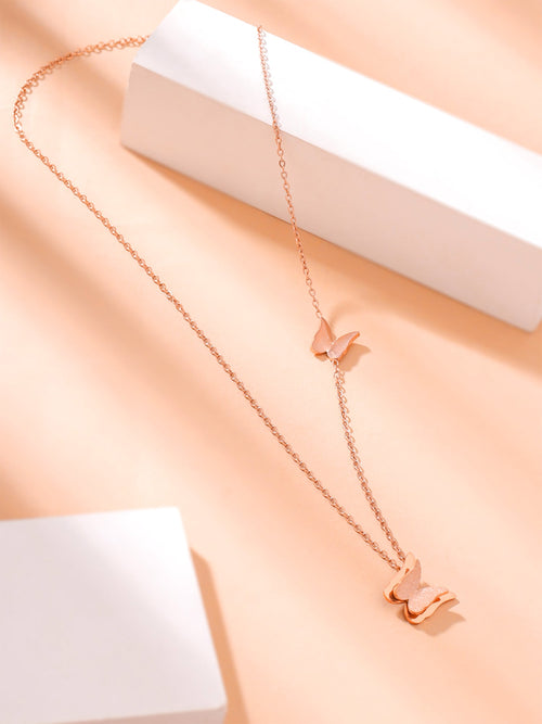 Rose Gold Butterfly Long Chain Necklace