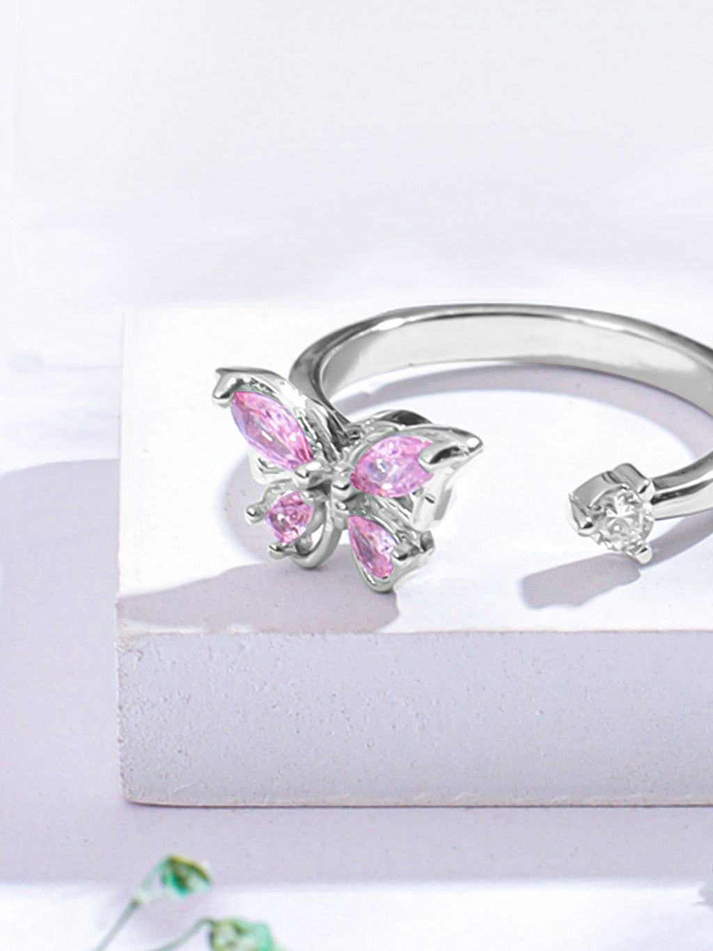 Pink Butterfly Rotating Crystal Ring