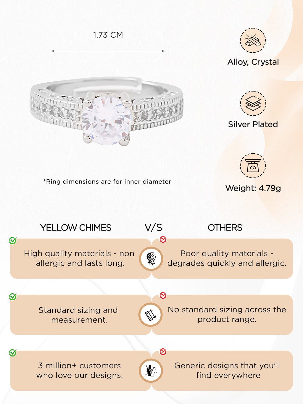 Rhodium Plated Adjustable Cubic Zircon Ring