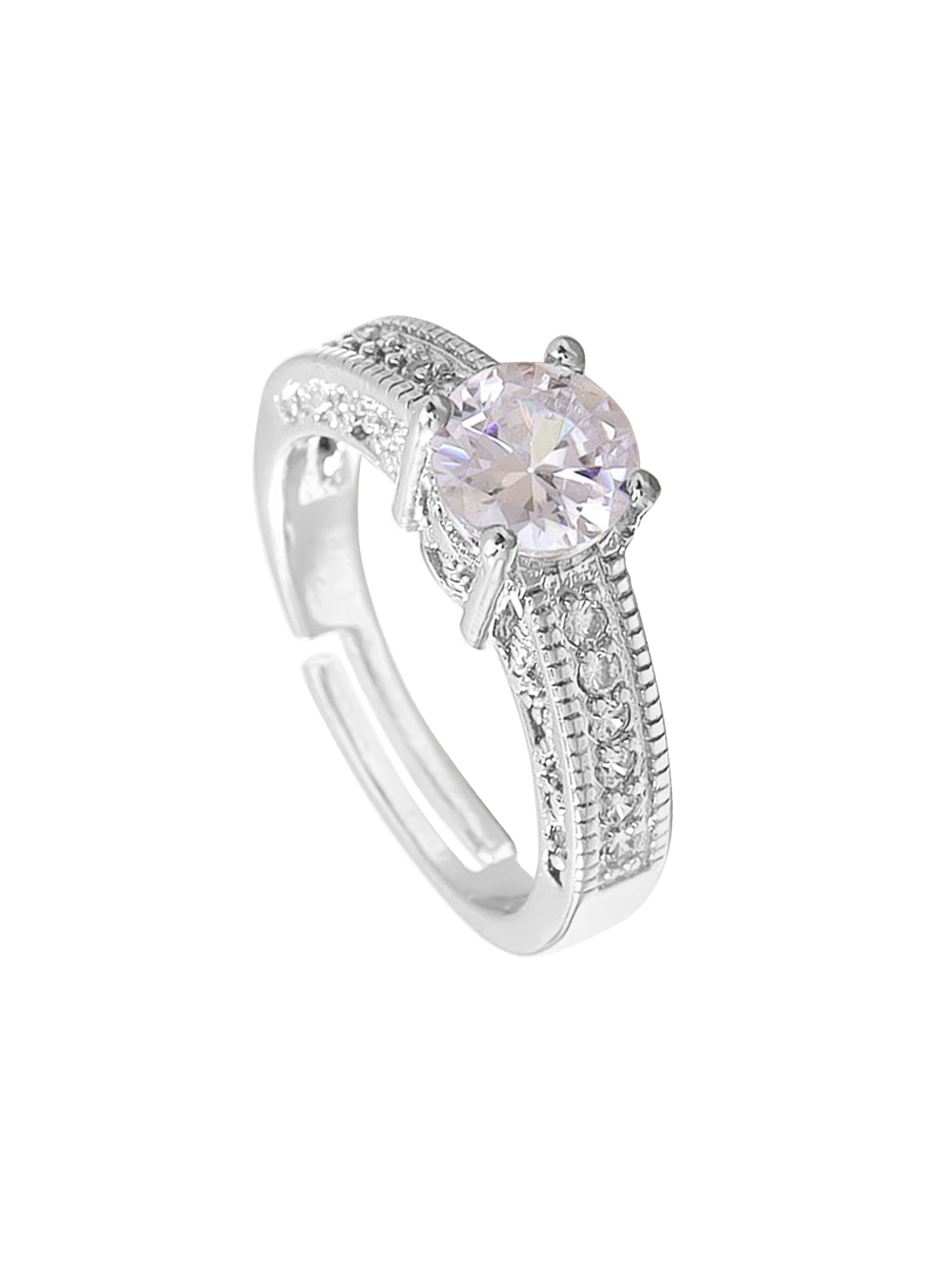 Rhodium Plated Adjustable Cubic Zircon Ring