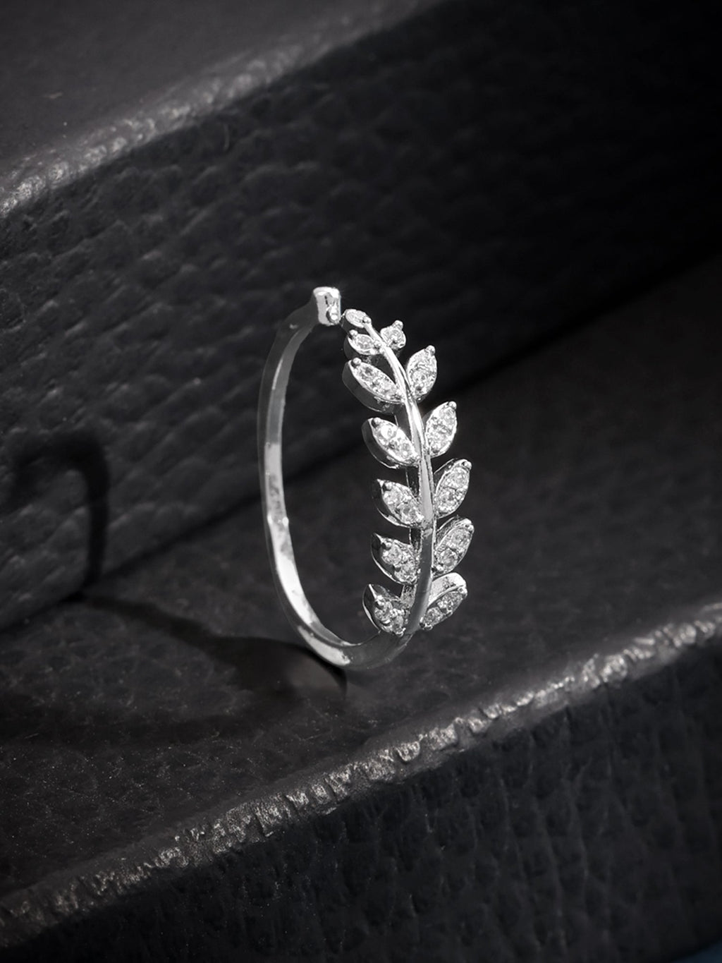 Leafy Rhodium Plated Adjustable Ring